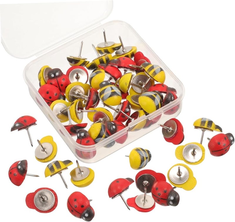 Veemoon 50pcs Cute Animal Shaped Wooden Push Pins Replaceable Thumb Tacks Map Supplies - Image 1
